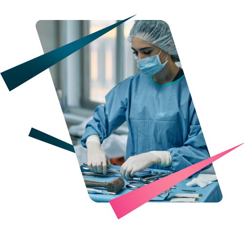 Female healthcare professional in surgical gown preparing medical instruments at Shifa Al Jazeera Medical Centre, Sharjah