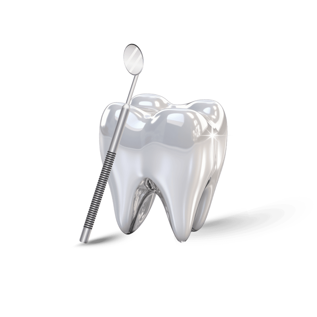 Tooth with dental mirror symbolizing general dentistry services in Sharjah
