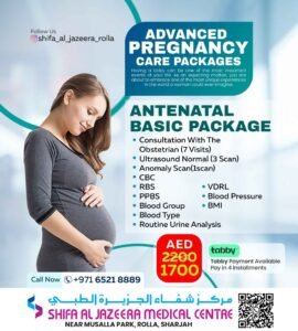 Advanced pregnancy care package in Sharjah – prenatal consultation at Shifa Al Jazeera Medical Centre, Rolla