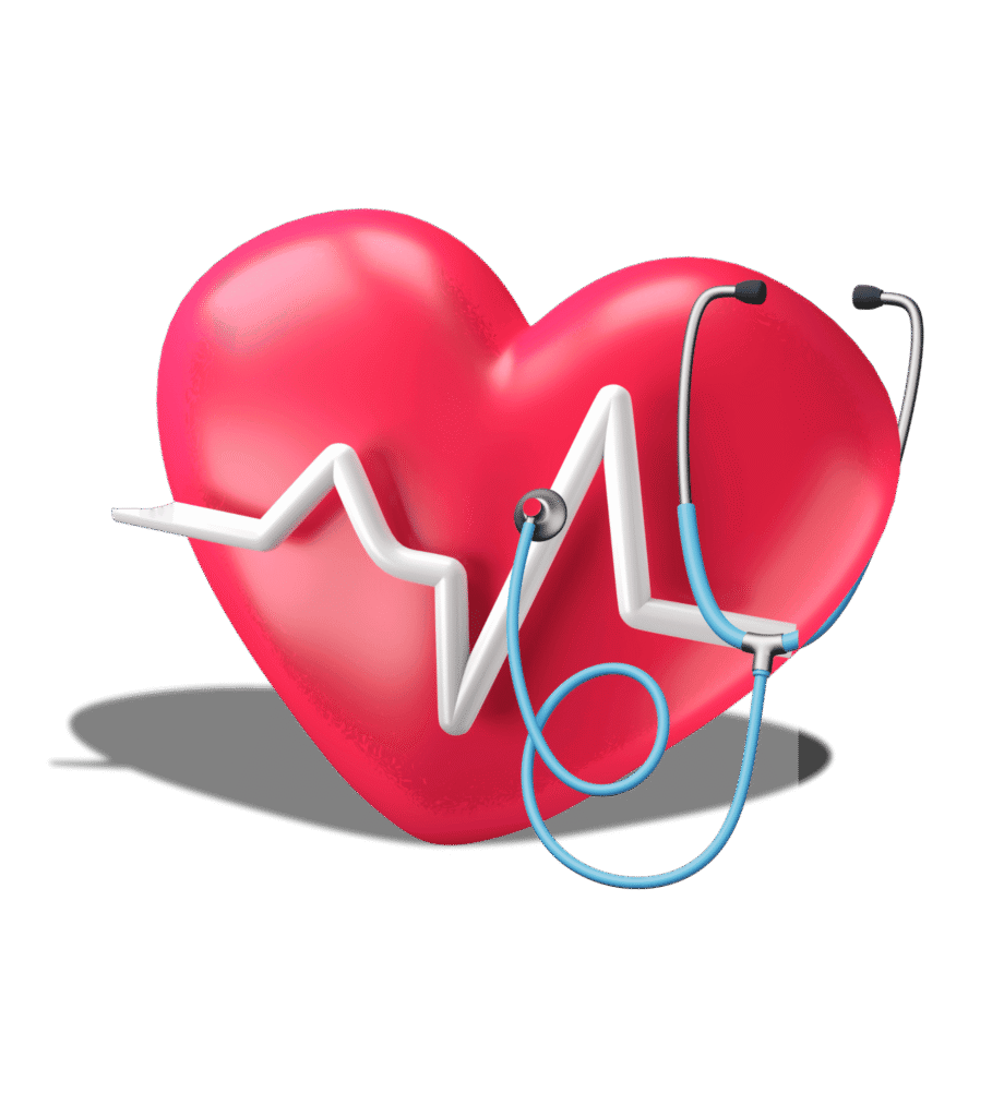 3D red heart with stethoscope and ECG line symbolizing health checkup and medical care services