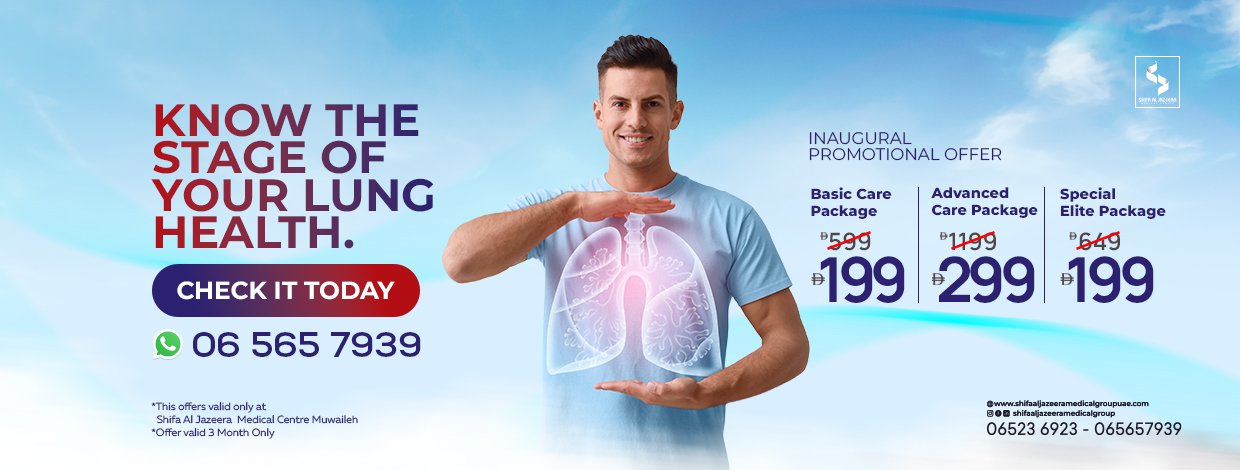 Lung health checkup package in Muwaileh Sharjah with affordable screening offers