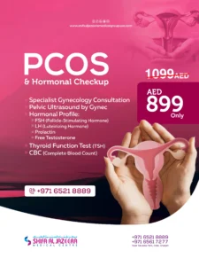 PCOS and hormonal checkup package in Sharjah including gynecology consultation ultrasound and hormonal profile tests