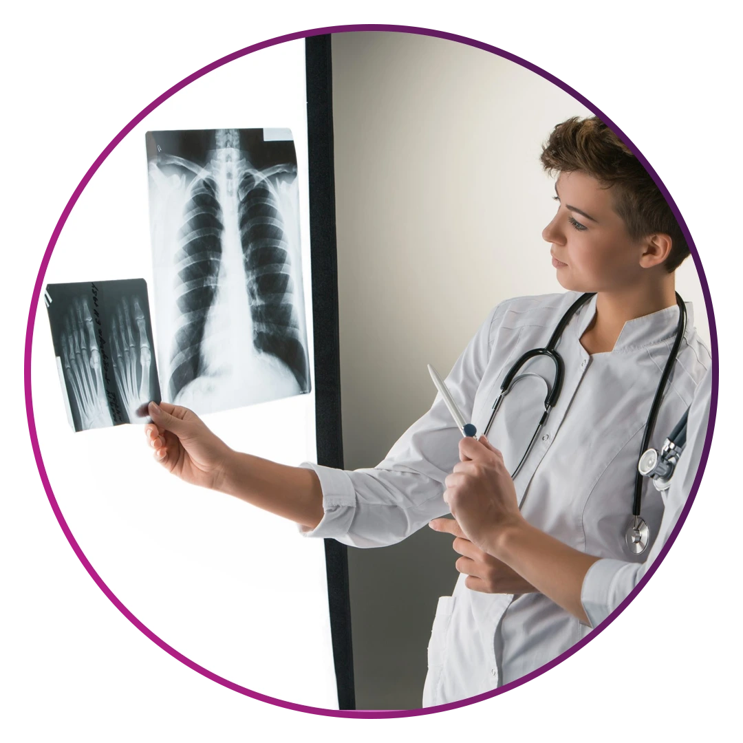 Radiology department doctor examining X-ray scan at Shifa Al Jazeera Medical Centre Muwaileh Sharjah